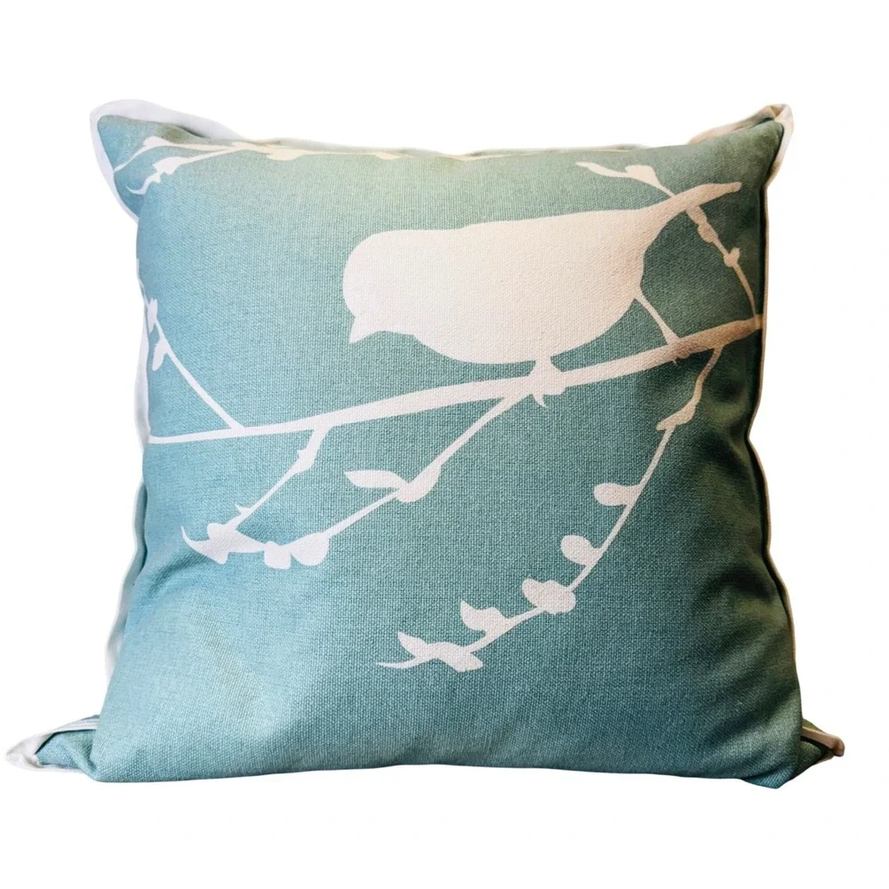 Newport Bird Silhouette Square Accent Pillow Linen Texture Down Filled Cushion